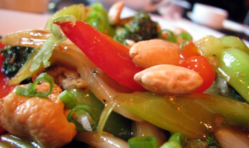 brightly colored chinese food